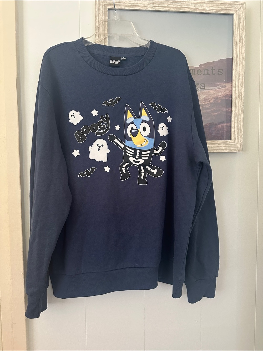 Size XL Bluey “Booey” Navy Blue Graphic Crewneck Sweatshirt